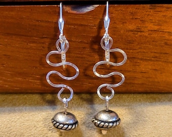 Item #6-1 - Silver Earrings - Hammered Swirl Earrings with Sterling Silver Dangle