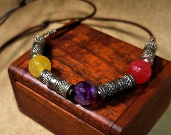 Item #9-45 - Leather Necklace - Multi Stone