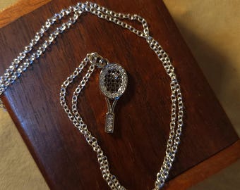 Item #29-9 - Tennis Jewelry - Necklace - Platinum with Cubic Zirconia Tennis Racket