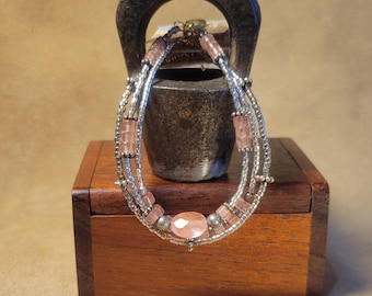 Item #15-22 -  Layering  Bracelets - Rose Quartz Mix with detachable clasps