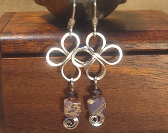 Item #6-39 - Silver Earrings - Hammered Swirl Earrings with Lavender bead