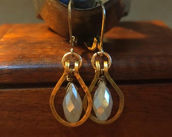 Item #5-19 - Gold Filled Earrings - Cream Crystal Drops