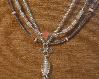 Item #12-9 -Beaded Necklace -Pink and Silver Bead Set