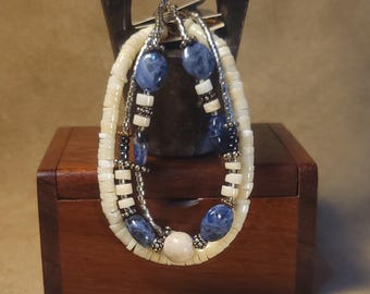 Item #15-24 -  Layering  Bracelets - Denim Lapis and Heishi Mix with detachable clasps