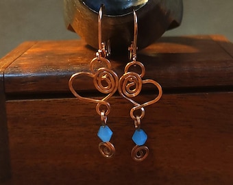 Item #4-21 - Copper Earrings - TURQUOISE SWAROVSKI DANGLE