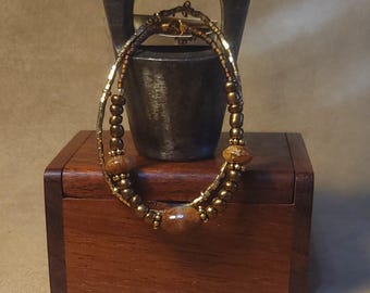 Item #15-34 -  Layering  Bracelets - Jasper and Gold Delicas Beads with detachable clasps