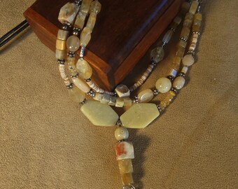 Item #9-1 - Leather Necklace - Mixed Stone And Jasper (MM) Pendant