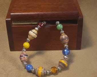Item #15-1 -  Layering  Bracelets - Blue Paper Bead Mix with detachable clasps