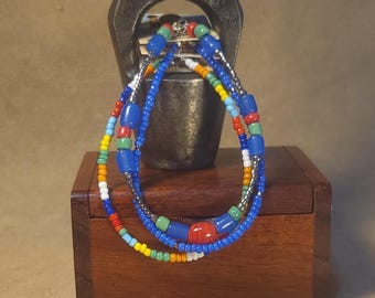Item #15-40 -  Layering  Bracelets - Blue, Red and Green Mix with detachable clasps