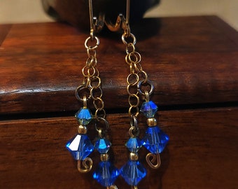 Item #5-5 - Gold Filled Earrings -  Blue Swarovski Crystals
