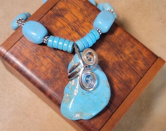Item #9-3 - Leather Necklace - Turquoise (MM) Pendant