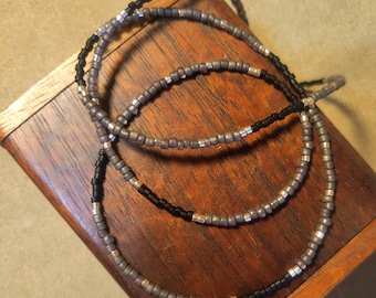 Item #12-1 -Beaded Necklace - Gray, Black and Gold Bead