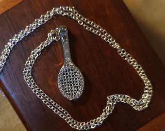 Item #29-6 - Tennis Jewelry - Necklace - Platinum with Cubic Zirconia Tennis Racket