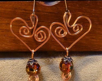 Item #4-10 - Copper Earrings - COPPER BEAD DANGLE