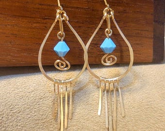 Item #5-22 - Gold Earrings - Light Blue Swarovski Crystal Drop Earrings
