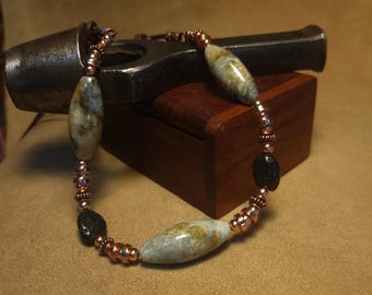 Item #9-13 - Leather Necklace - Jasper and Black Beads