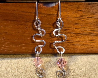 Item #6-5 - Silver Earrings - Hammered Silver Earrings with Pink Swarovski Crystals