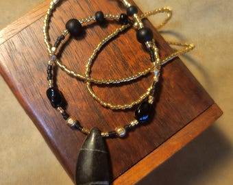 Item #12-2 -Beaded Necklace - Brushed Gold Disk Necklace