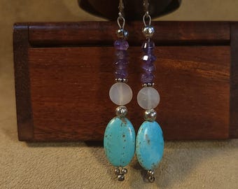 Item #6-39 - Sterling Silver Earrings - Amethyst, Turquoise(mm)