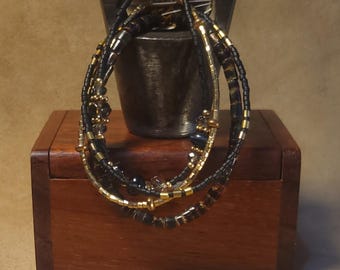 Item #15-7 - Layering  Bracelets - Black Heishi Beads with detachable clasps