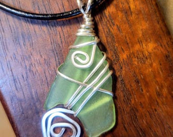 Item #9-3 - Leather Necklace - Sea Glass Pendant