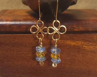 Item #5-31 - Gold Filled Earrings -  Gold and Blue Crystals