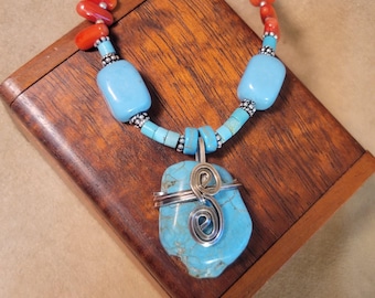 Item #9-6 - Leather Necklace - Turquoise (MM) Pendant