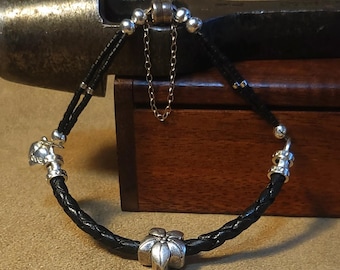 Item #3-4 - Leather Bracelets - Silver and Black