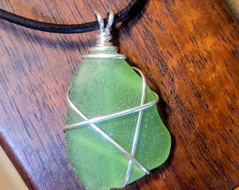 Item #9-4 - Leather Necklace - Sea Glass Pendant
