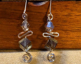 Item #6-16 - Sterling Silver Earrings -  Swarovski Cube Crystals