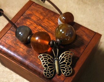 Item #9-43 - Leather Necklace - Butterfly  Pendant