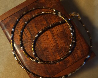 Item #12-30 -Beaded Necklace - Brown, Black and Gold Strand