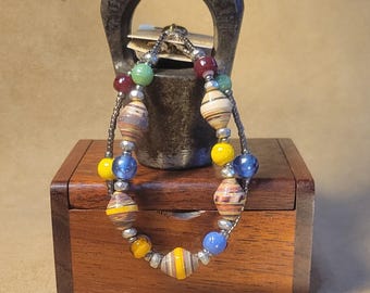 Item #15-1 -  Layering  Bracelets - Blue Paper Bead Mix with detachable clasps