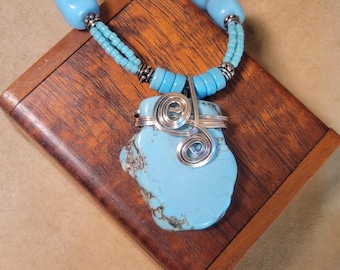 Item #9-5 - Leather Necklace - Turquoise (MM) Pendant
