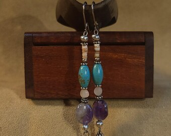 Item #6-41 - Sterling Silver Earrings - Amethyst, Turquoise(mm)