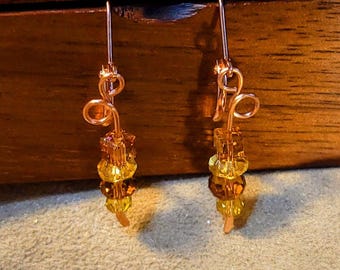 Item #4-19 - Copper Earrings - CRYSTAL DANGLE