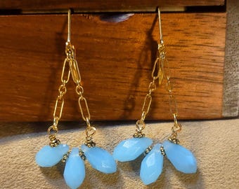 Item #5-40 - Gold Earrings - Light Blue Crystal Teardrop Earrings