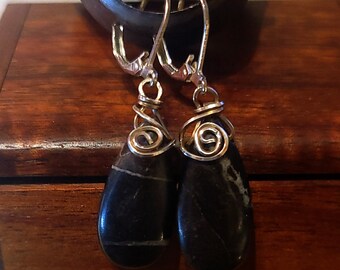 Item #6-33 - Sterling Silver Earrings - Black Stone Beads