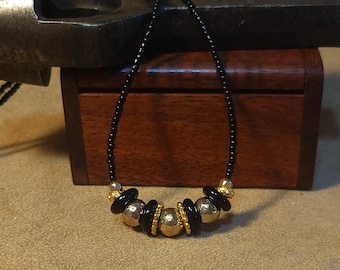 Item #12-39 -Beaded Necklace -  Gold and Black Necklace