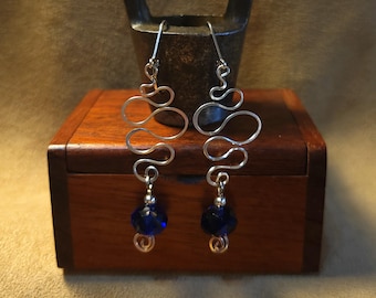 Item #6-31 - Sterling Silver Earrings -  Blue Crystal Swirl