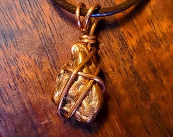 Item #9-7 - Leather Necklace - Copper Pendant