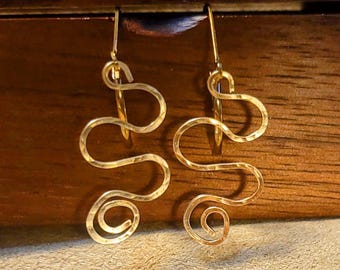 Item #5-1 - Gold Earrings - Hammered Swirl Earrings
