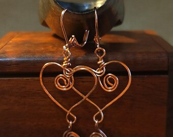 Item #4-23 - Copper Earrings -  HEART with COPPER SWIRL