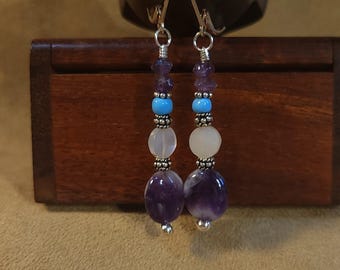 Item #6-45 - Sterling Silver Earrings - Amethyst, Turquoise(mm)