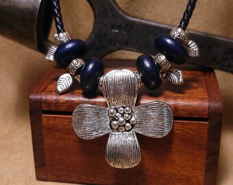 Item #9-53 - Leather Necklace - Flower Pendant
