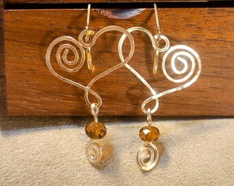 Item #5-17 - Gold Earrings - Heart Crystal Earrings