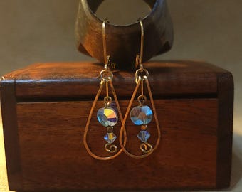 Item #5-30 - Gold Filled Earrings -  Clear Crystals Oval Drop