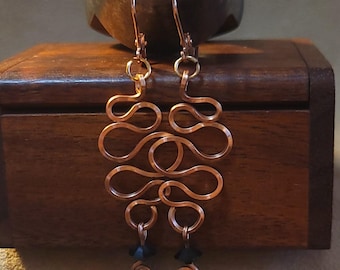 Item #4-24 - Copper Earrings - SWIRL with BLACK SWAROVSKI