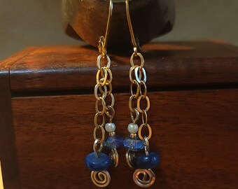 Item #5-8 - Gold Filled Earrings - Kyanite, Crystal and Pearl Chain Drops