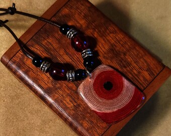 Item #9-42 - Leather Necklace - Red Pendant